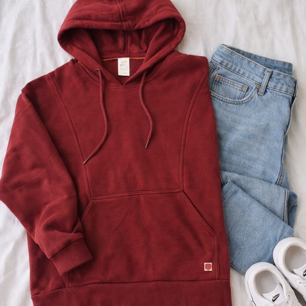 Daily Practice Burgundy V-Neck Hoodie Women’s M/L Oversized Cozy Minimalist